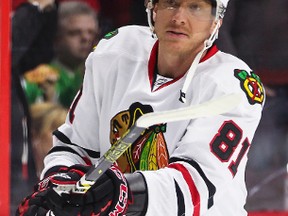 Blackhawks forward Marian Hossa has 17 goals in 45 games against Toronto. (QMI AGENCY/PHOTO)