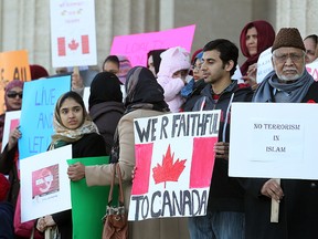 Muslims demonstrate in support of Canada at the Manitoba Legislative Building in Winnipeg, Man. Sunday November 02, 2014. (Brian Donogh/Winnipeg Sun/QMI Agency)