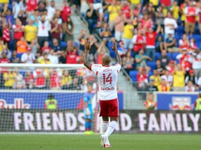 New York Red Bulls forward Thierry Henry (14) applauds the fans at Red Bull Arena. (Brad Penner-USA TODAY Sports)