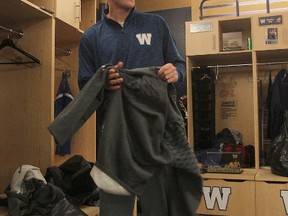 Bombers QB Drew Willy cleaned out his locker for the season on Sunday. (BRIAN DONOGH/Winnipeg Sun)