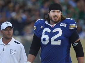 Winnipeg Blue Bombers OL Steve Morley wasn't the biggest problem on Winnipeg's offensive line this season, but that alone may not be enough to secure his return next season. (Kevin King/Winnipeg Sun file photo)