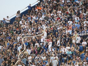 Winnipeg football fans created a 'snake' out of empty beer cups in the stands at Canad Inns Stadium during CFL action between Winnipeg Blue Bombers and the Toronto Argonauts, Friday, July 9, 2010.
