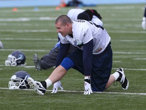 Kingston’s Cory Greenwood, taking part in a Toronto Argonauts practice last week, says he misses former NFL teammate Jovan Belcher. (Veronica Henri/QMI Agency)