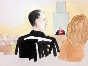 Dr. Thomas Barth is pictured testifying in a Montreal courtroom in this sketch on Nov. 4, 2014. (DELF BERG/QMI Agency illustration)