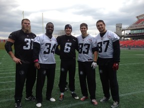 Here are the Ottawa RedBlacks nominees for this season's CFL awards (left to right): Jon Gott, Jasper Simmons, Brett Maher, Antoine Pruneau and Justin Capicciotti. (TIM BAINES/OTTAWA SUN)