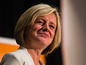 New NDP leader Rachel Notley delivers a speech during the Alberta NDP leadership at the Sutton Place Hotel in Edmonton, Alta., on Saturday, Oct. 18, 2014. Codie McLachlan/Edmonton Sun