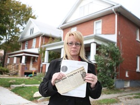 Lisa Freeman stands in front of the murder scene where her father was killed in Oshawa in 1991. (Veronica Henri/Toronto Sun)