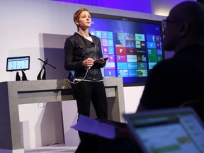 Microsoft Office general manager Julia White introduces Microsoft Office for iPad and the Enterprise Mobility Suite, a set of cloud services at an event in San Francisco, March 27, 2014. REUTERS/Robert Galbraith