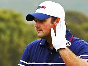 U.S. Ryder Cup player Patrick Reed reacts to the crowd on the ninth green during the 40th Ryder Cup singles matches at Gleneagles September 28, 2014.  (REUTERS)