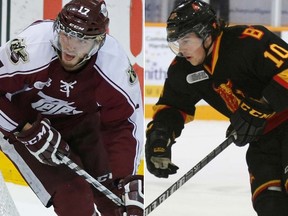 Greg Betzold (left) and Jake Marchment (right) were suspended 15 games each by the OHL on Wednesday for inappropriate comments publicized through social media. (QMI Agency/Files)