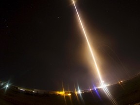 A NASA Black Brant XII suborbital rocket carrying the Cosmic Infrared Background Experiment is launched from the Wallops Flight Facility in Virginia, June 5, 2013. (JAMIE ADKINS/NASA/Reuters)