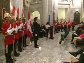 Australian High Commissioner H.E. Louise Hand speaking at Remembrance Day at the Alberta Legislature. November 6, 2014. Matt Dykstra/Edmonton Sun