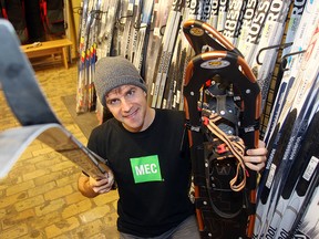 Ken Berg, manager at Mountain Equipment Co-op, displays snowshoes at his store in Winnipeg, Man.MEC is hosting Snowfest this weekend.