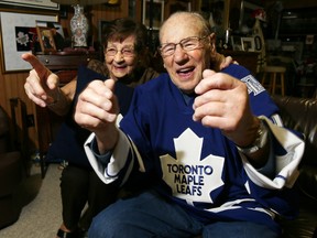 Johnny Bower with his wife Nancy. (Stan Behal, Toronto Sun)