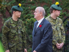 Veterans Affairs Minister Julian Fantino arrives for the funeral  for slain soldier Cpl. Nathan Cirillo in Hamilton on Oct. 28, 2014. (Ernest Doroszuk/Toronto Sun)