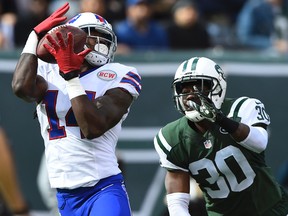 Buffalo Bills wide receiver Sammy Watkins (14) catches the ball in front of New York Jets cornerback Darrin Walls (30) during the second quarter at MetLife Stadium. (Tommy Gilligan/USA TODAY Sports)