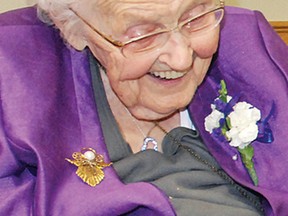 Helen 'Grandma' Sanderson at her 100th birthday celebration in Champion at the community’s hall last February.