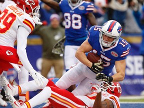Buffalo Bills wide receiver Chris Hogan (15) catches a pass for a touchdown against the Kansas City Chiefs during the first quarter at Ralph Wilson Stadium on Nov 9, 2014 in Orchard Park, NY, USA. (Kevin Hoffman/USA TODAY Sports)