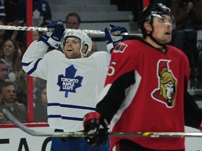 The Ottawa Senators took on the Toronto Maple Leafs  at Canadian Tire Centre in Ottawa Sunday Nov 9,  2014. Phil Kessel from the Maple Leafs was frustrated after almost getting a second period goal Sunday in Ottawa.  Tony Caldwell/Ottawa Sun/QMI Agency