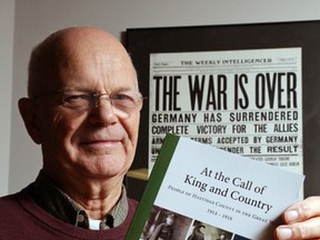 Bill Kennedy holds a copy of his new book, At the Call of King and Country: People of Hastings County in the Great War 1914-1918, at The Intelligencer in Belleville. The book tells the stories of nurses and soldiers and is a publication of the Hastings County Historical Society.