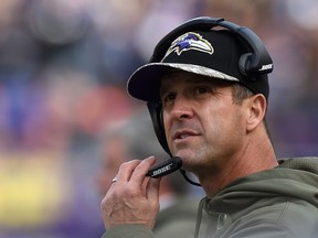 Head coach John Harbaugh of the Baltimore Ravens looks on during a game against the Tennessee Titans at M&T Bank Stadium on November 9, 2014 in Baltimore, Maryland.  (Patrick Smith/Getty Images/AFP)