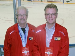 The host committee for the 2014 World Under-17 Hockey Challenge was co-chaired by Wayne Scarrow, left, and David Day. Tournament organizers were happy with how the event ran last week.