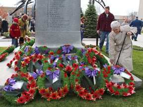 The wreaths placed at the base of the cenotaph (Steph Smith/Goderich Signal Star)