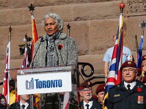 Toronto Councillor Ceta Ramkhalawansingh fills in for ailing Mayor Rob Ford at the annual Remembrance Day ceremonies at the cenotaph in front of Toronto's Old City Hall on Tuesday November 11, 2014. (Michael Peake/Toronto Sun)