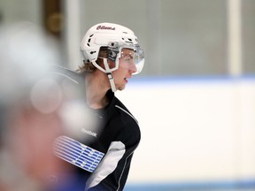 New Ottawa 67's defenceman Evan de Haan practises with the club at Fred Barrett Arena Tuesday. de Haan, a Carp native, is playing for his hometown team after being part of a trade that sent Jonathan Duchesne to the Sudbury Wolves. (Chris Hofley/Ottawa Sun)