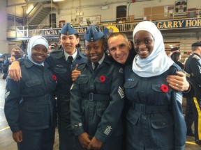 Cadets from 573 Andrew Mynarski V.C. Royal Canadian Air Cadet Squadron with Manitoba cabinet minister Kevin Chief.