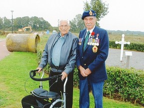 Photo supplied
Veterans Laurent Constantineau of Sudbury, left, and Tom Moffatt, of B.C., stand near the site where a colleage was killed during the liberation of Holland in 1945.