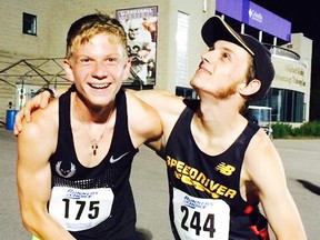 Bayside runner Brad Davis (left) with Quinte grad Nick Holden of the U of Guelph XC team. (Submitted photo)