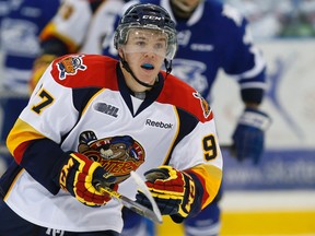 Top prospect Connor McDavid of the Erie Otters broke a bone in his hand during a fight with Bryson Cianfrone of the Mississauga Steelheads on Tuesday night. (Craig Robertson/Toronto Sun)