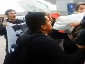 A group of Turkish nationalists attacked three U.S. sailors in Istanbul on Wednesday. (YouTube)