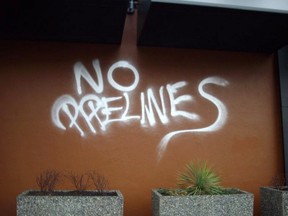 Anti-pipeline protest graffiti. (SCREENGRAB)