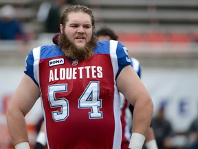 Jeff Perrett of the Montreal Alouettes might be the league’s top offensive lineman — but he’s not good enough to be on the East all-star roster, according to the voters who picked the team. (MARTIN CHEVALIER/QMI Agency files)