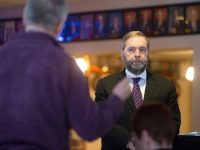 Federal NDP leader Tomas Mulcair holds a question and answer session with a group of seniors at the Royal Canadian Legion Branch 501 in London, Ontario on Wednesday March 19, 2014. (CRAIG GLOVER/QMI Agency)