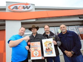 John Clark, right, father of Corey Clark, and friends Todd Bennett, second from left, and Glen Skurka, second from right, of Woo Doggy Chili and Brian Rhods, owner of A&W in Belleville have planned a fundraiser to support the Children's Wish Foundation at the Bell Boulevard fast-food restaurant Saturday, Nov. 22 from 11 a.m. to 6 p.m.