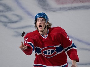 Montreal Candiens' Dale Weise celebrates the team's win over the Boston Bruins on Nov. 13. (Ben Pelosse, QMI Agency)