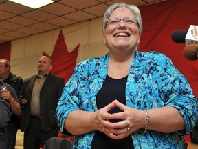MP Pat Davidson is shown speaking in this file photo to  supporters in Sarnia the night she won re-election in May 2011 federal election. Davidson said she won't be running again in 2015, ending what will be a 35-year career in municipal and federal politics.
FILE PHOTO/ THE OBSERVER/ QMI AGENCY