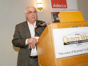 Northumberland Quinte West MPP Lou Rinaldi speaks during a Quinte West Chamber of Commerce lunch.