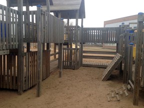 Picture of an older wooden playground in Edmonton. Photo Courtesy/Leigh Thomson