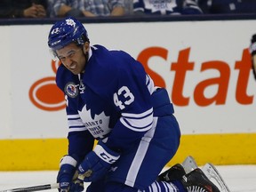 Maple Leafs' Nazem Kadri grimaces during Friday's game against the Pittsburgh Penguins at the Air Canada Centre. (CRAIG ROBERTSON/TORONTO SUN)