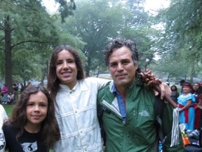 Actor Mark Ruffalo, right, with Itzcuauhtli Roske-Martinez on the far left and his brother Xiuhtezcatl in September at the People’s Climate March in New York City. (Photo supplied by  Itzcuauhtli Roske-Martinez)