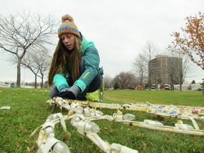 Leah Sudermann replaces light bulbs Saturday morning in one of the displays being set up in Centennial Park for the Sarnia Celebration of Lights. Dozens of volunteers came out to the park Saturday to help set up the displays. Opening night for the 30th annual Celebrations of Lights is set for Nov. 21, 6 p.m., at the Dow People Place. PAUL MORDEN/THE OBSERVER/QMI AGENCY
