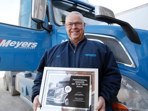 Dale Cockins, who drives for Meyers Transport, was named the Volvo Trucks Canada-OTA Truck Driver of the Year during a ceremony held in Toronto on Thursday. He is shown here in Belleville Saturday, Nov. 15, 2014.
Emily Mountney-Lessard/The Intelligencer/QMI Agency