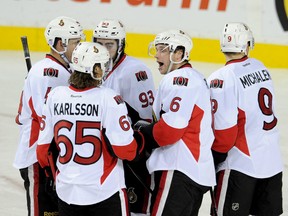 Ottawa Senators' Bobby Ryan (6) celebrates his goal against Calgary Flames during the third period at Scotiabank Saddledome. (Candice Ward-USA TODAY Sports)