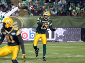 Mike Reilly is confident the condition of his foot will improve in the upcoming week. (Perry Mah, Edmonton Sun)