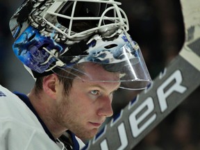 Maple Leafs goaltender James Reimer had a rough night against the Buffalo Sabres on Saturday. (Tony Caldwell/QMI Agency)