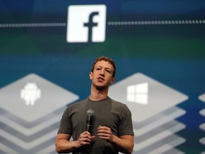 Facebook CEO Mark Zuckerberg speaks during his keynote address at Facebook's f8 developers conference in San Francisco in this April 30, 2014, file photo.  REUTERS/Robert Galbraith/Files